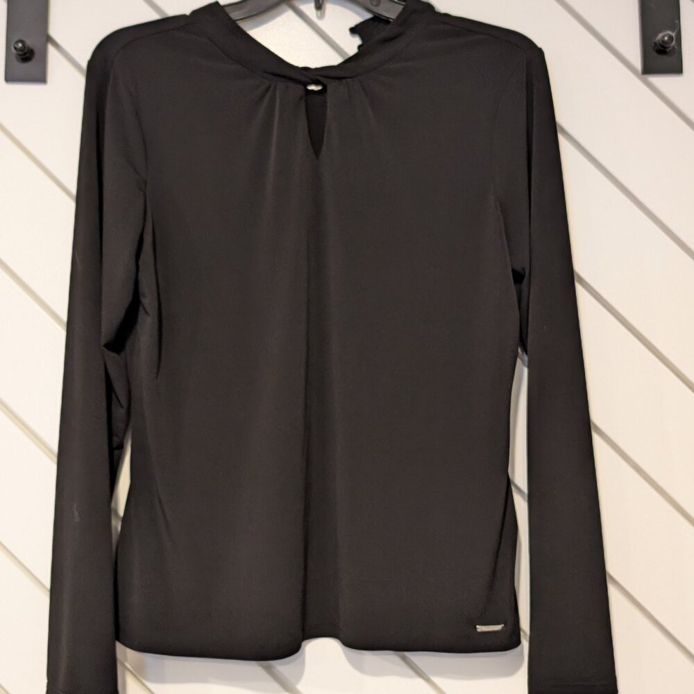 Calvin Klein Black Long Sleeve Keyhole Blouse Size Small